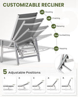 Patio Chaise Lounge Chair Outdoor Set of 2 with Wheels&Armrests - Photo 4