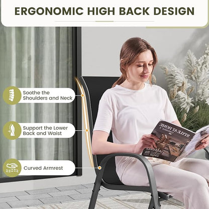 UDPATIO Patio Chairs Set of 4, Stackable Outdoor Dining Chairs for All Weather, Outdoor Furniture with Breathable Textilene Fabric, 350LBS Capacity, for Garden, Backyard, Deck (Black)