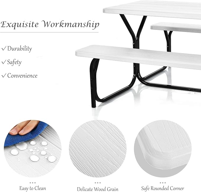 Giantex Picnic Table Bench Set Outdoor Camping All Weather Metal Base Wood-Like Texture Backyard Poolside Dining Party - Photo 4