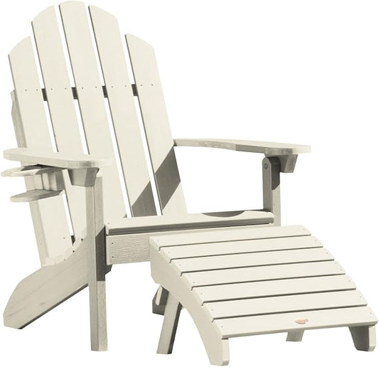Highwood AD-KITCLAS4-WAE Classic Wesport Adirondack Chair with Ottoman and Cup Holder, Whitewash
