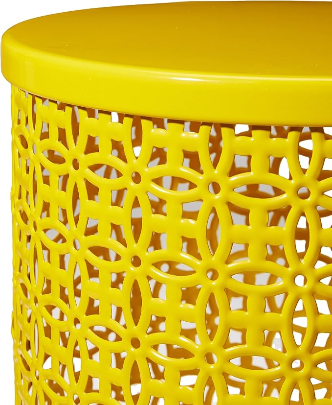 Glitzhome Outdoor Side Table Set of 2, Decorative Garden Stool for Patio Heavy Duty Metal Frame Accent Table Modern End Table, Glossy Yellow