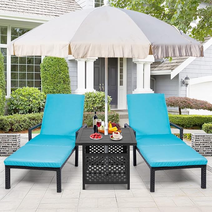 AECOJOY Black Metal Patio Table with Umbrella Hole, Outdoor Side End Table with Umbrella Hole, Small Outdoor Side End Coffe Table for Patio Deals, Pool Deck Umbrella Base Stand