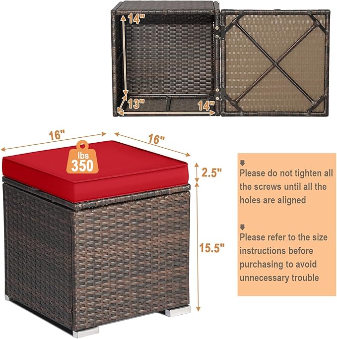 RELAX4LIFE Wicker Outdoor Storage Ottoman, 2-Piece Rattan Footstool w/Removable Cushion - Photo 3