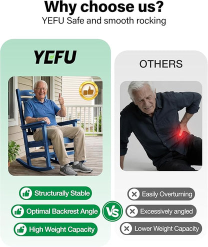 YEFU Porch Rocking Chairs Set of 4: Plastic Rocking Chairs for Outside, Weather Resistant for Patio, Waterproof, Rock smoothly, Navy Blue