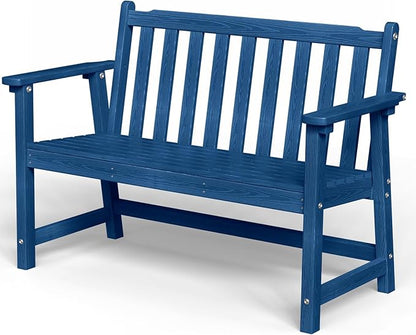 Outdoor Bench, 2-Person HDPE Garden Bench, All Weather Poly Patio Bench for Outdoors, Garden, Backyard, Porch and Park, 550 lbs Weight Capacity, Navy Blue