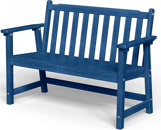 Outdoor Bench, 2-Person HDPE Garden Bench, All Weather Poly Patio Bench for Outdoors, Garden, Backyard, Porch and Park, 550 lbs Weight Capacity, Navy Blue
