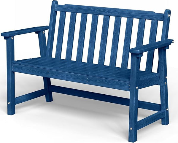Outdoor Bench, 2-Person HDPE Garden Bench, All Weather Poly Patio Bench for Outdoors, Garden, Backyard, Porch and Park, 550 lbs Weight Capacity, Navy Blue