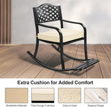 Outdoor Metal Rocking Chair with Cushion, Patio Rocking Bench for Garden, Porch, Balcony, Rocker for Outside Lawn - Photo 6