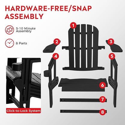 Costaelm Tool-Free Assembly Outdoor Patio HDPE Plastic Adirondack Chair with Cup Holder, Black