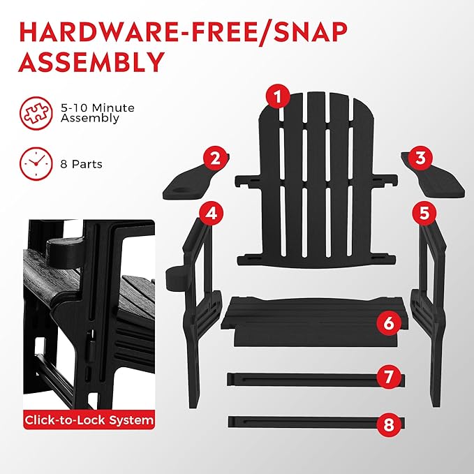 Costaelm Cayman 2-Piece HDPE Plastic Adirondack Patio Chair Set with 18" Side Table, Black