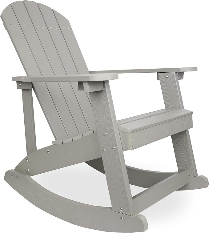 Alpine Corporation 39" H Outdoor Adirondack Rocking Chair with Classic Ergonomic Design Patio Seating Furniture and Accessories, Light Gray