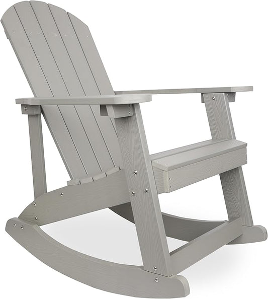Alpine Corporation 39" H Outdoor Adirondack Rocking Chair with Classic Ergonomic Design Patio Seating Furniture and Accessories, Light Gray
