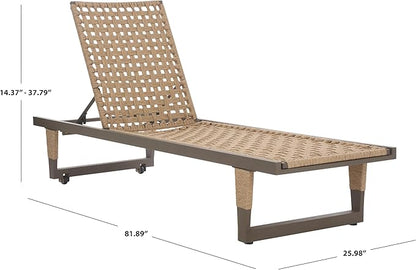 SAFAVIEH Outdoor Patio Furniture Collection - Arthur Grey & Heather Tan Woven Rope Chaise Lounge Chair, Adjustable Reclining Sun Lounger, Modern Poolside & Deck Seating (PAT7760A)