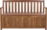 SAFAVIEH Outdoor Patio Furniture Collection – Kelter Solid Teak Wood Bench Box with Storage, Slatted Design - Photo 1