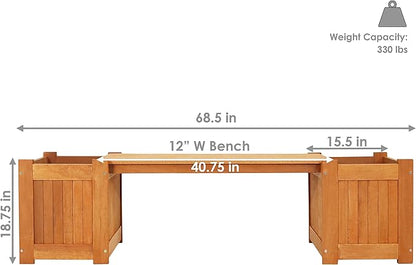 Sunnydaze 68-Inch Meranti Wood Outdoor Planter Box Bench with Teak Oil Finish