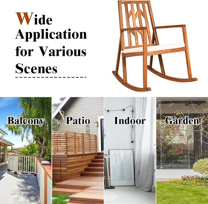 RELAX4LIFE Wooden Rocking Chair Outdoor - Oversized Patio Rocker w/High Backrest, Long Armrest, Removable Soft Cushion, Porch Rocking Chair for Backyard, Garden, Patio Rocking Chair (2, White)