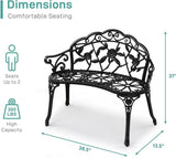 38.5” Outdoor Porch Bench with Hollow Rose Design,Elegant Garden Bench Park Bench for Backyard,Iron Bench with Arms - Photo 2