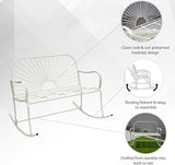 XBrand 44.5" L Iron Sun-Patterned Seat for Two Indoor/Outdoor Rocking Bench, Durable Patio Rocking Bench, White - Photo 5
