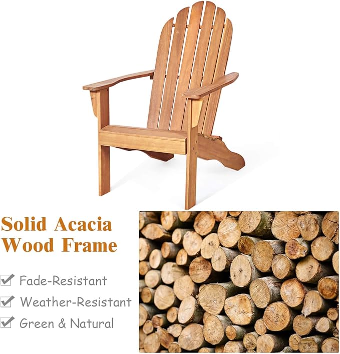 Giantex Adirondack Chairs with Table, 3PCS Wooden W/Two Lounger Chairs with One Side Table for Yard, Patio, Garden, Poolside and Balcony Outdoor& Indoor Adirondack Chairs with Table Set