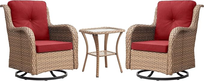 Rilyson Patio Chairs Rocking Swivel Chiar - 3 Piece Outdoor Wicker Patio Bistro Set Rattan Rocker Glider Chairs with - Photo 2