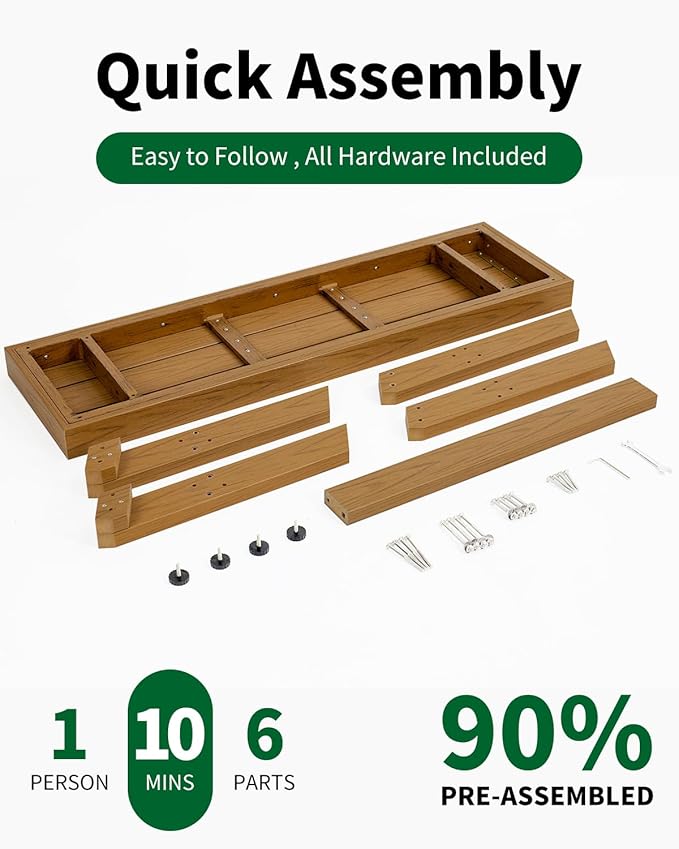 44.5" HIPS Outdoor Bench, X-Shaped Modern Backless Garden Bench, All Weather Patio Bench with Wood Grain Texture, Easy Assembly for Garden, Porch, Backyard & Park-Wood-Grain Teak
