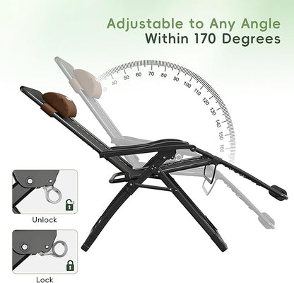 Amopatio Oversized Zero Gravity Chair, 29''W Reclining Camping Lounge Chair Upgraded Lock and Footrest, Cup Holder, Removable Cushion & Headrest Folding Patio Recliner