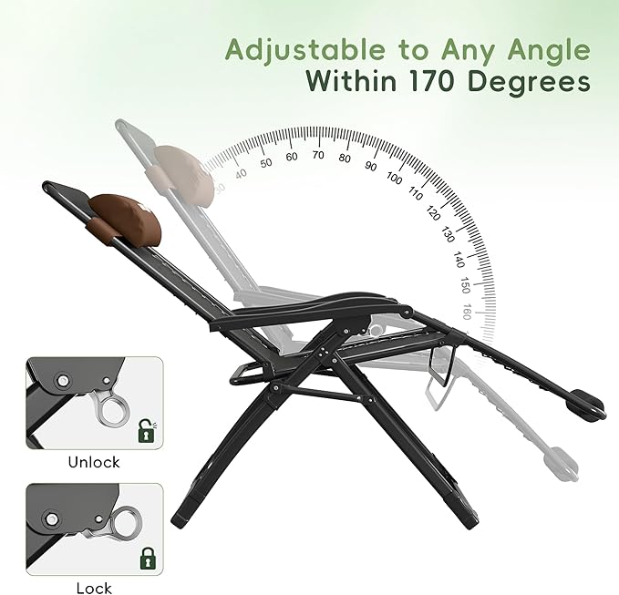 Amopatio Oversized Zero Gravity Chair, 33''W Reclining Camping Lounge Chair Upgraded Lock and Footrest, Cup Holder - Photo 7