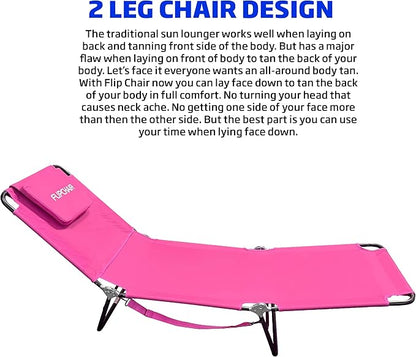 EASYGO PRODUCTS Lawn Chair Chaise Lounge 2 Legs Support Polyester Material Reclining Backrest Head Rest Pillow Great for Beach, Home, Backyard, Outdoor, Patio, Pool, Camping, Lawn or Deck Color Pink