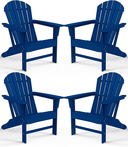 Farmhouse Adirondack Chair Set of 4, Poly Lumber Patio Chairs, Pre-Assembled Weather Resistant Outdoor Chairs for Pool, Deck, Backyard, Garden, Fire Pit Seating, Navy