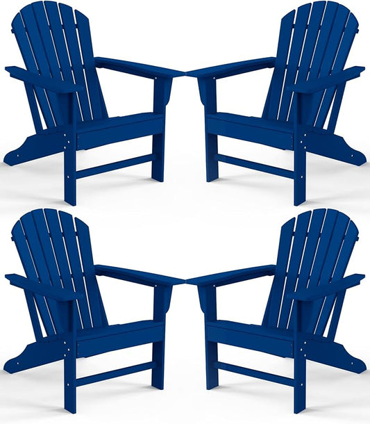Farmhouse Adirondack Chair Set of 4, Poly Lumber Patio Chairs, Pre-Assembled Weather Resistant Outdoor Chairs for Pool, Deck, Backyard, Garden, Fire Pit Seating, Navy