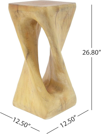 Christopher Knight Home Novi 26.8" H Lightweight Concrete Outdoor Side Table, Hollow Twist-Shaped Patio End Table, MGO Outdoor Coffee Table, Garden Plant Stand Indoor, Wood-Like Texture, Natural