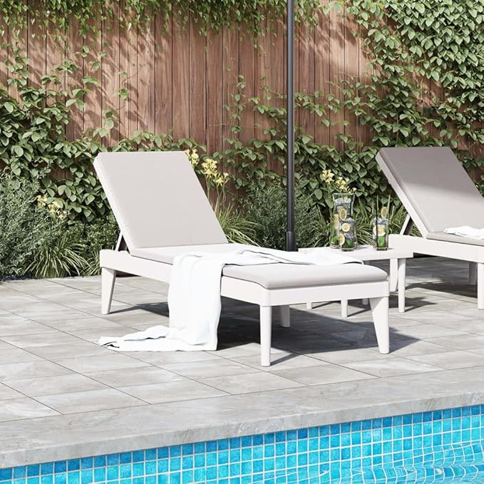 Adjustable White PP Sun Lounger 73.2L x 23.6W Modern Outdoor Chaise with Multi-Position Backrest Lightweight Poolside - Photo 3