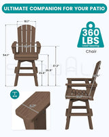 SERWALL Swivel Adirondack Barstools Set of 2, HDPE Outdoor Swivel Bar Chairs Set of 2 for Patio, Poolside, Garden - Photo 2