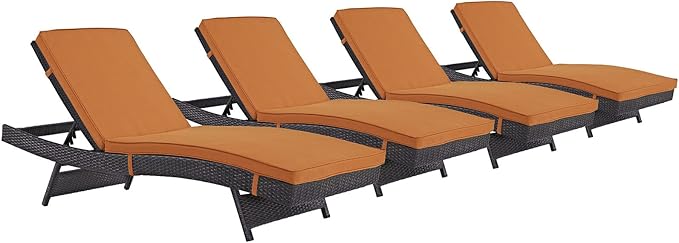 Modway Convene Wicker Rattan Outdoor Patio Chaise Lounge Chairs in Espresso Orange - Set of 4 - Photo 1