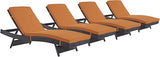 Modway Convene Wicker Rattan Outdoor Patio Chaise Lounge Chairs in Espresso Orange - Set of 4 - Photo 4