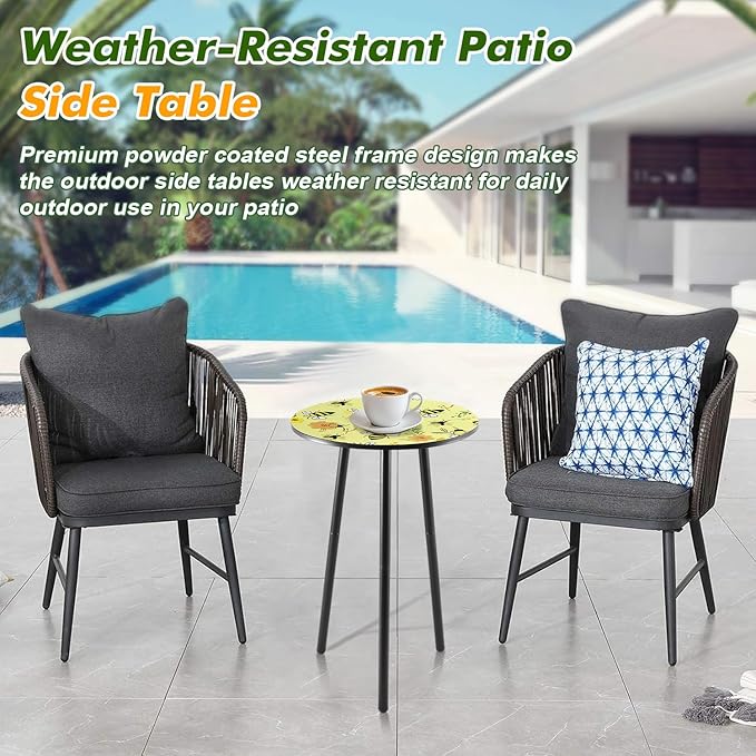 Metal Outdoor Side Tables Set of Two Small Outside Round End Table for Patio Modern Accent Garden Corner Table for - Photo 6