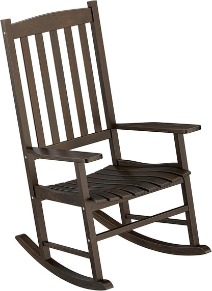 Nouva All-Weather Patio Rocking Chair, Solid Wood High Back Outdoor Porch Rocker Lounge Camping Chair for Porch Patio Fire Pit Garden Backyard Deck Poolside Lawn,Natural