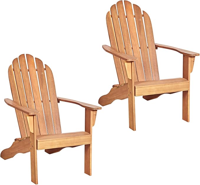 Giantex Adirondack Chair Set of 2 Acacia Wood Outdoor Chairs with 350 lbs Weight Capacity, Lounge Chair Armchair for Yard, Patio, Garden, Poolside, Balcony, Deck Fire Pit Chairs, Natural