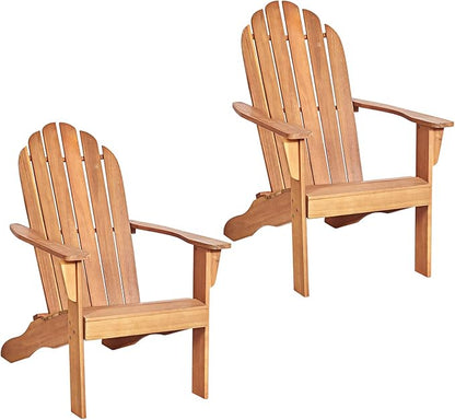 Giantex Adirondack Chair Set of 2 Acacia Wood Outdoor Chairs with 350 lbs Weight Capacity, Lounge Chair Armchair for Yard, Patio, Garden, Poolside, Balcony, Deck Fire Pit Chairs, Natural