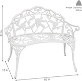 Sunnydaze 2-Person Classic Rose Cast Aluminum White Outdoor Garden Bench - Photo 3