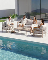 4-Piece Patio Furniture Set, Never-Rust Aluminum Patio Conversation Set, Outdoor Sofa Set with Faux Wood Grain Finish - Photo 3