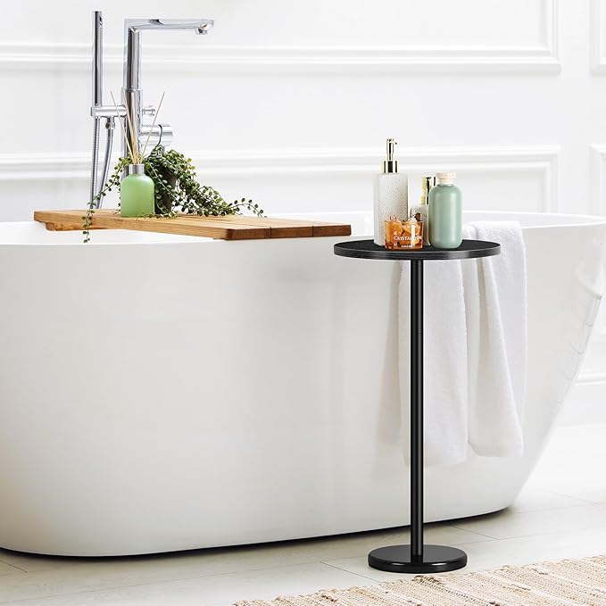 Black Drink Table Small Round Pedestal Side Table with Marble Base Modern Cocktail Table for Patio Sofa Couch Chair - Photo 6