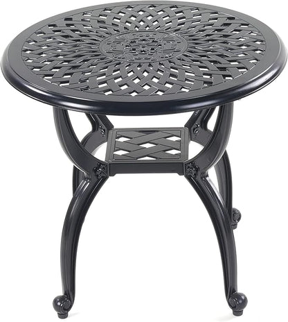 Mandolin Outdoor Patio,Rust -Resistant Cast Aluminum Side Table,Weather Resistant End Table，Coffee Table， Perfect for Patio, Backyard Or Garden.W 20.8" X H18.5(Aluminum Round, Black)