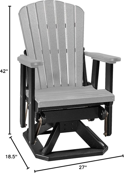 DutchCrafters Slat Fan Back Poly Adirondack Swivel Glider Outdoor Patio Chair (Black & Light Gray)