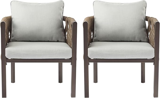 Christopher Knight Home Lena Patio Club Chairs Set of 2, Metal Accent Chairs, Rope Woven Backrest Armchair - Photo 4