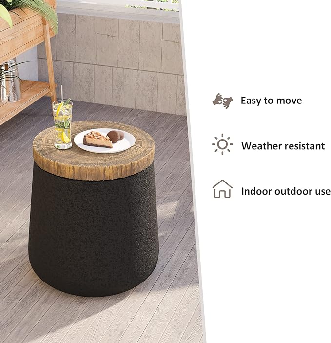 HOMPUS Concrete Outdoor Side Table Sets of 2, 2 Pieces Cylinder Shaped Round Coffee Table, Plant Stand Outdoor Accent Table Modern Patio End Table Sets for Garden, Paito, Living Room