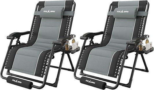 Amopatio Zero Gravity Reclining Patio Chairs Set of 2 XXL Foldable Lounge Chair with Removable Cup Holder/Headrest/Footrest 500LBS Capacity Portable for Outdoor Patio Pool Backyard,Black-Gray