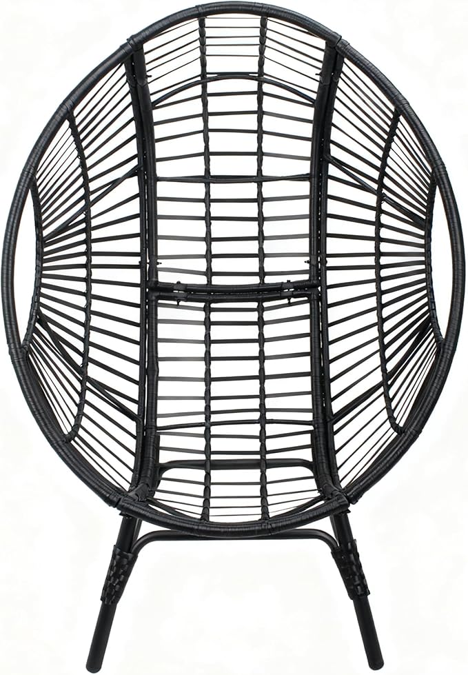 Patio Egg Chair, Oversized Outdoor Wicker Egg Chair with 8" Thick Cushion, PE Rattan Lounge Chair with Steel Frame for Balcony, Backyard, Garden, Sunroom, Black＋Gray