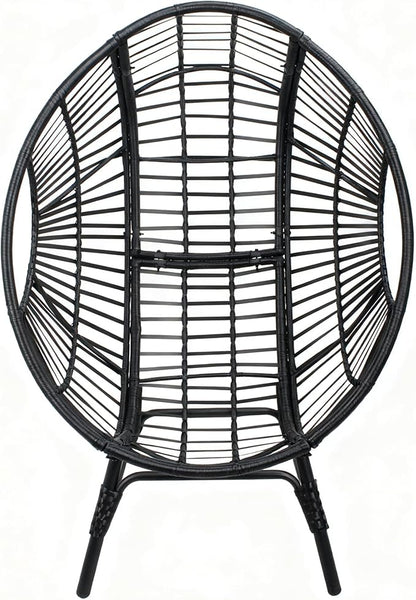 Patio Egg Chair, Oversized Outdoor Wicker Egg Chair with 8" Thick Cushion, PE Rattan Lounge Chair with Steel Frame for Balcony, Backyard, Garden, Sunroom, Black＋Gray