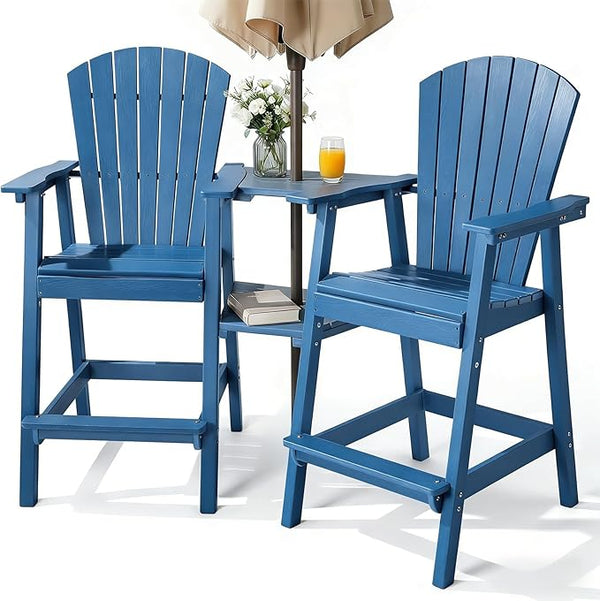 PASAMIC Tall Adirondack Chairs Set of 2, All-Weather HDPE Patio Chairs with Double Connecting Trays - Photo 1